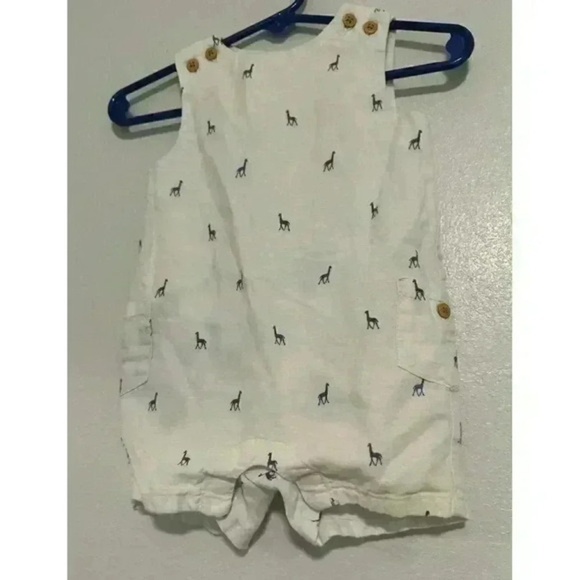 Janie and Jack Kids Romper White Giraffe Print Sleeveless Button Closure sz 6-9M - Picture 4 of 12